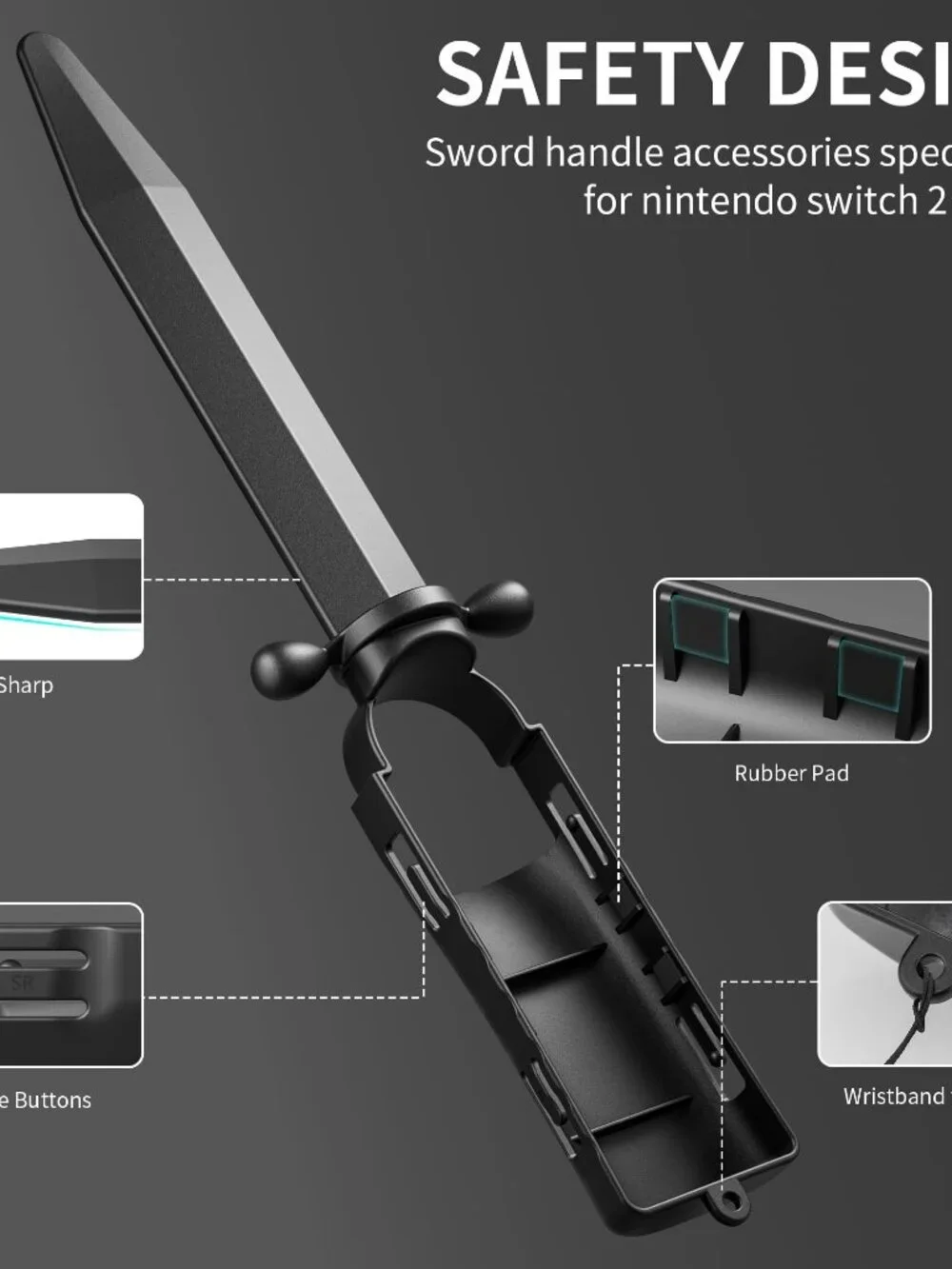 Nintendo Switch Joy-Con Sword Grip Black with Wrist Straps